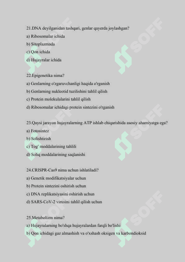 Bioinformatika testlar to'plami 5
