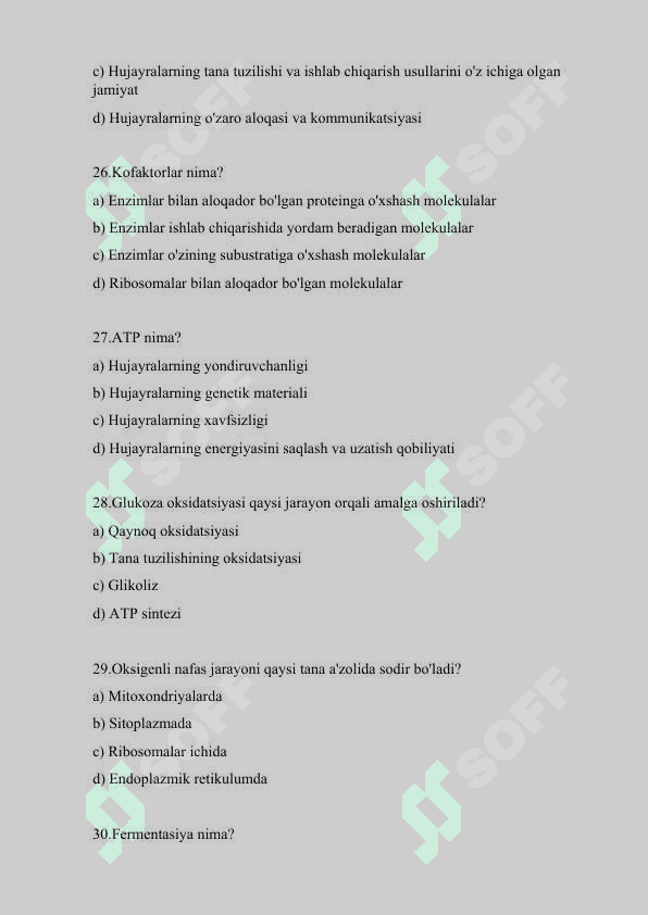 Bioinformatika testlar to'plami 6