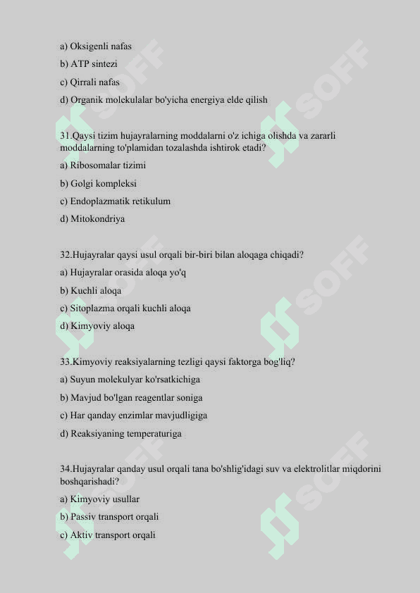 Bioinformatika testlar to'plami 7