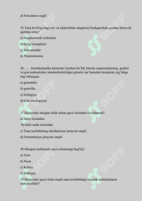 Bioinformatika testlar to'plami 8