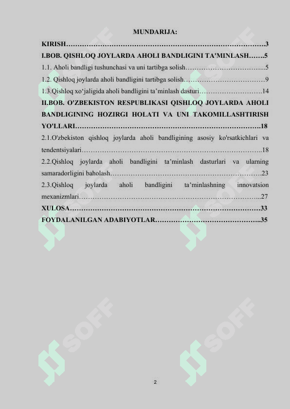 Qishloq joylarda aholi bandligini taʼminlash mexanizmini. 2