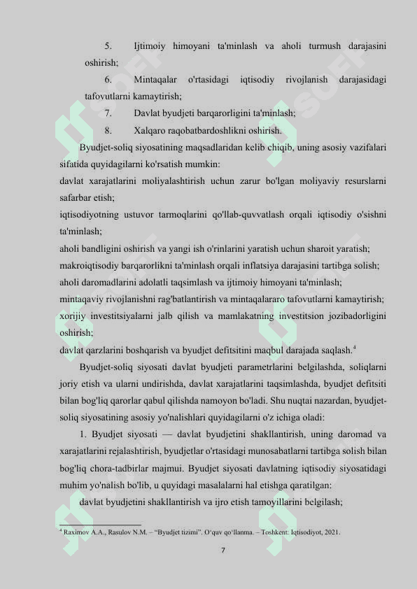 Oʻzbekistonda byudjet-soliq siyosatining oʻziga xos xususiyatlari va asosiy yoʻnalishlari 7
