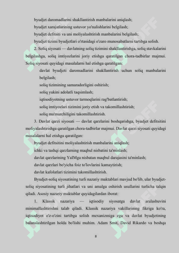 Oʻzbekistonda byudjet-soliq siyosatining oʻziga xos xususiyatlari va asosiy yoʻnalishlari 8