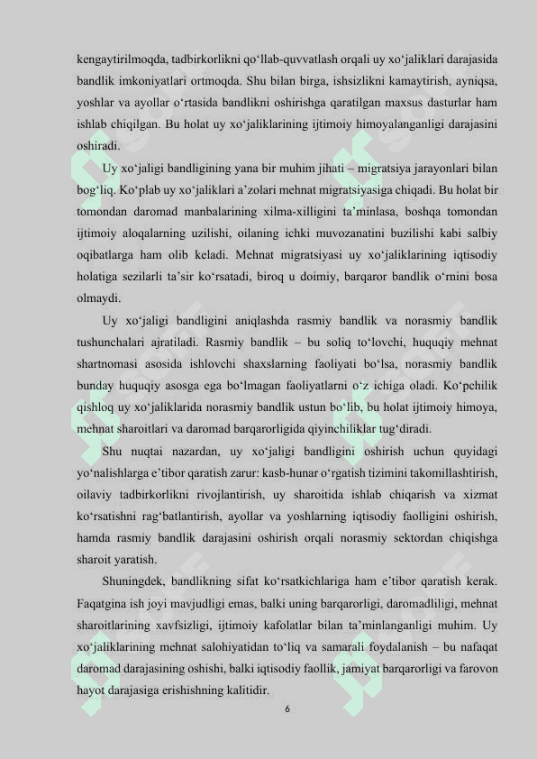 Uy xo‘jaligida bandlikni ta'minlashning iqtisodiyot mexanizmini takomillashtirish. 6