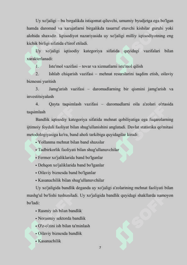 Uy xo‘jaligida bandlikni ta'minlashning iqtisodiyot mexanizmini takomillashtirish. 7