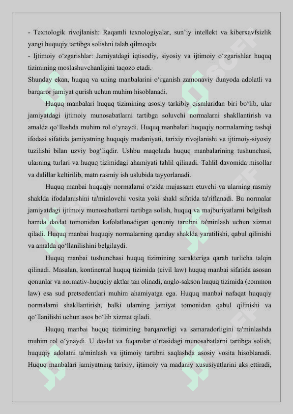 O‘zbekiston Respublikasida huquqning asosiy manbalari 25 3