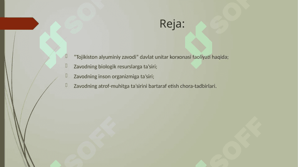 Metallurgiya (Alyuminiy zavodi misolida) zavodlarining atrof-muhitga zararini o’rganish va unga qarshi chora-tadbirlar tashkil qilish 2