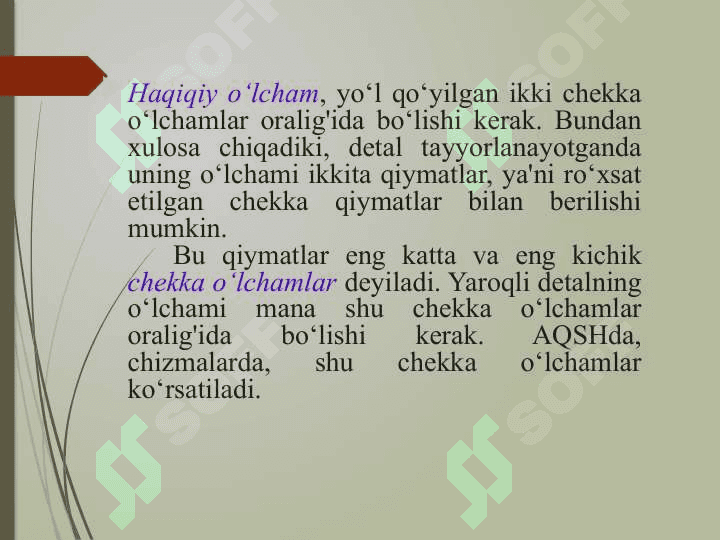 O‘zaroalmashunuvchanlik va uning turlari. Birikma. Silliq silindrik birikmalar. O‘lcham va og‘ishlar haqida tushunchaO‘zaroalmashunuvchanlik va uning turlari. Birikma. Silliq silindrik birikmalar. O‘lcham va og‘ishlar haqida tushuncha 8