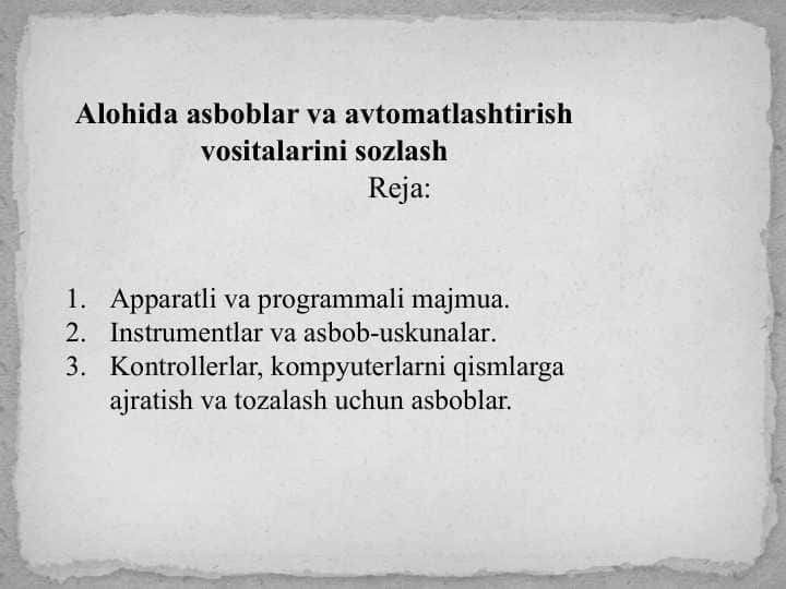 Alohida asboblar va avtomatlashtirish vositalarini sozlash