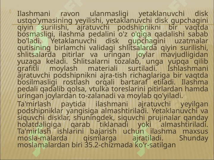 Transmissiya agregatlari mehanizimlari detallarini ta’mirlash 6