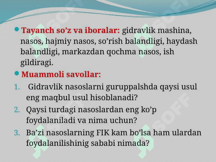 Gidravlik mashinalar va ularning klasifikasiyasi. Nasoslar va ularni ishlash prinsipi 4