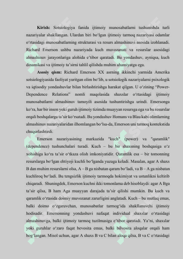 Richard Emersonning ijtimoiy tarmoq nazariyasi 2