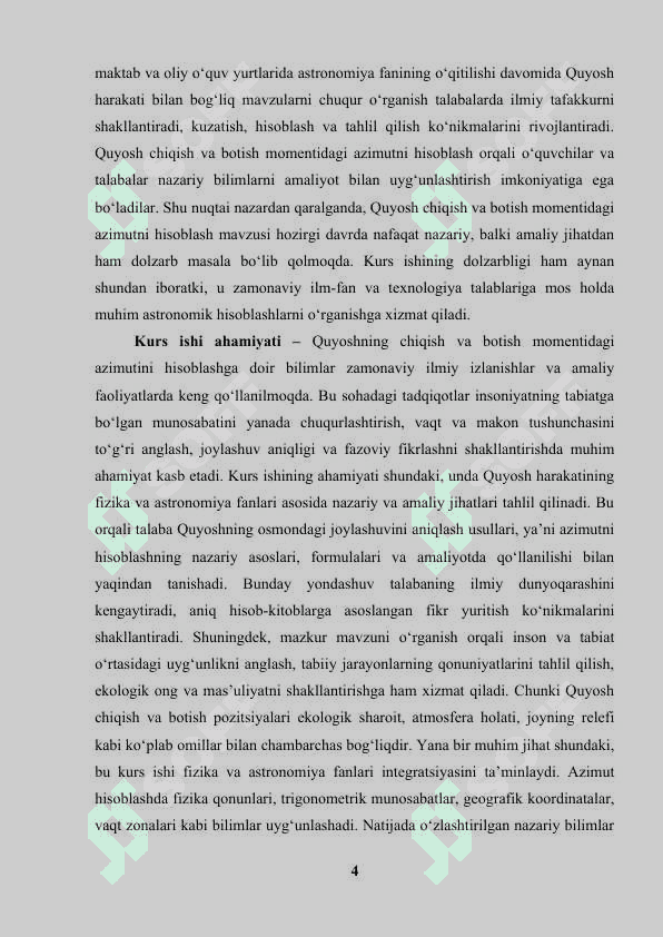 Quyoshning chiqish va botish momentidagi azimutini hisoblash 4