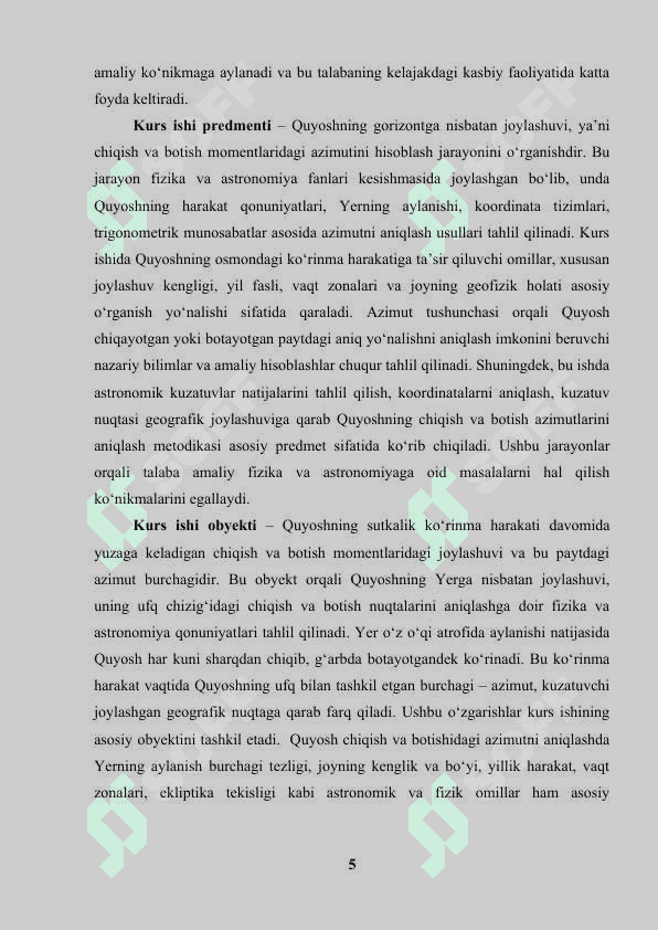 Quyoshning chiqish va botish momentidagi azimutini hisoblash 5