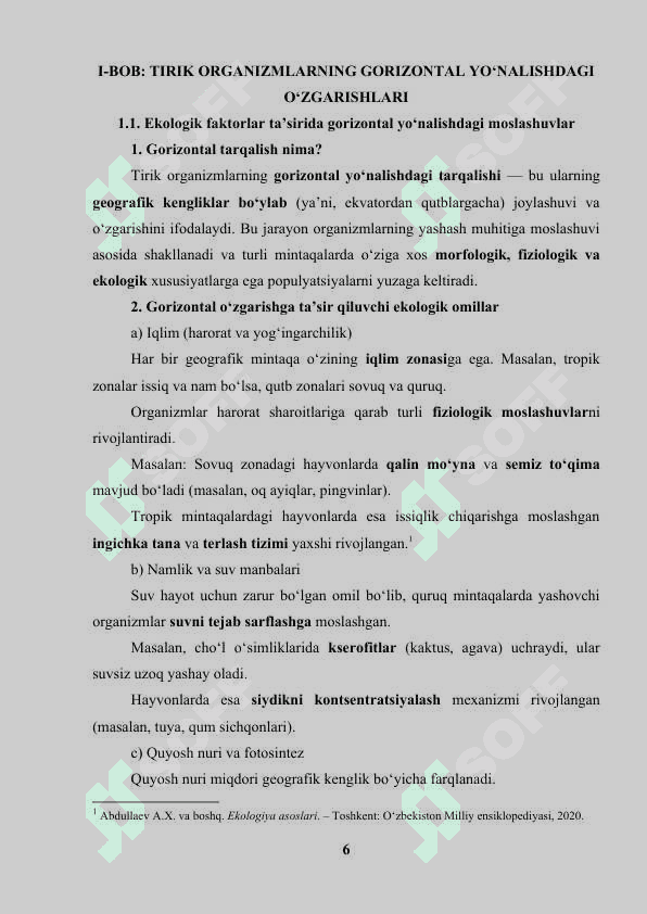 Tirik organizimning girizontal va vertikal yo'nalishida o'zgarishi 6
