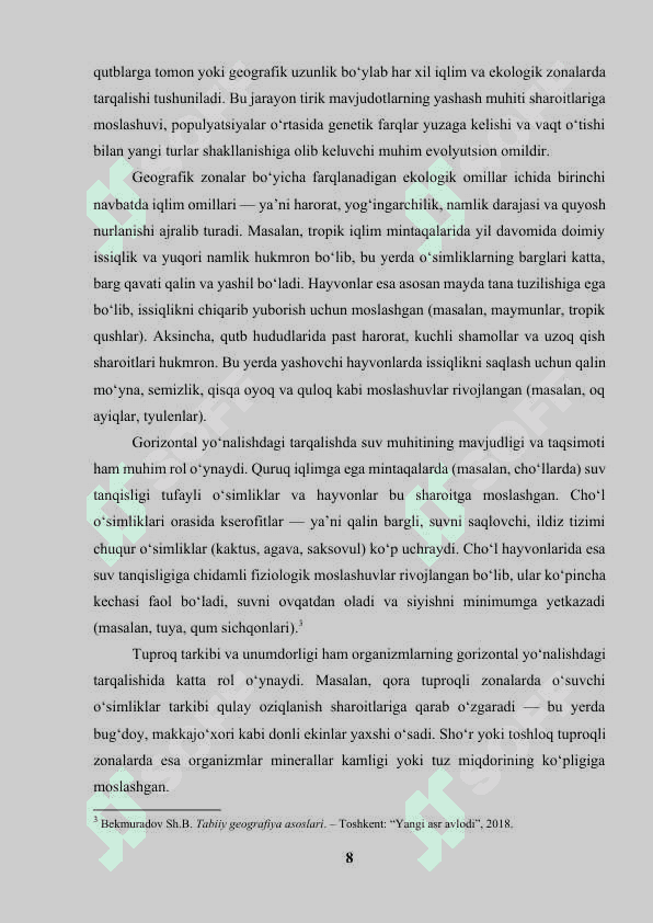 Tirik organizimning girizontal va vertikal yo'nalishida o'zgarishi 8