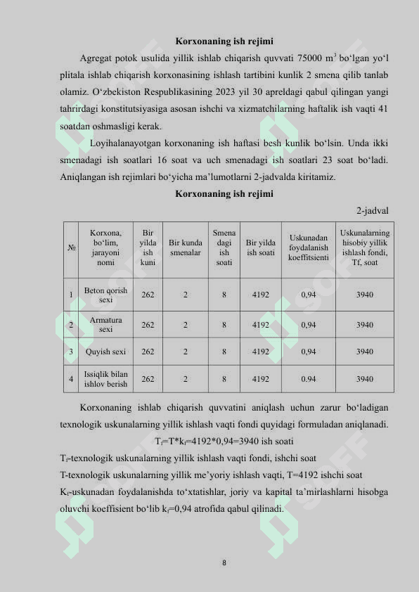 agregat potok usulida yo‘l plita ishlab chiqarish korxonasini loyihalash 8