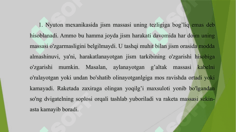 O'zgaruvchan massali jism harakati 2