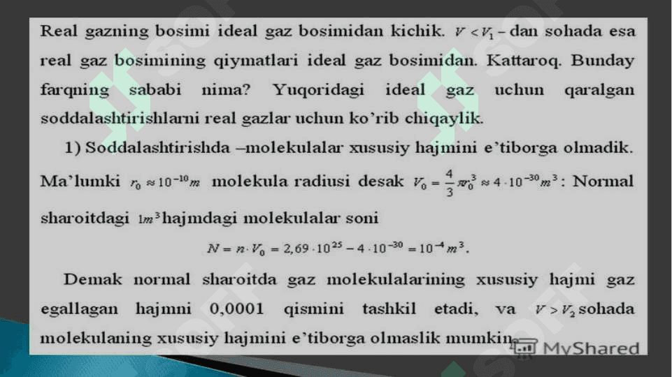 Termodinamikaning uchinchi qonuni. Van-der-Vaals tenglamasi va izotermalari 8