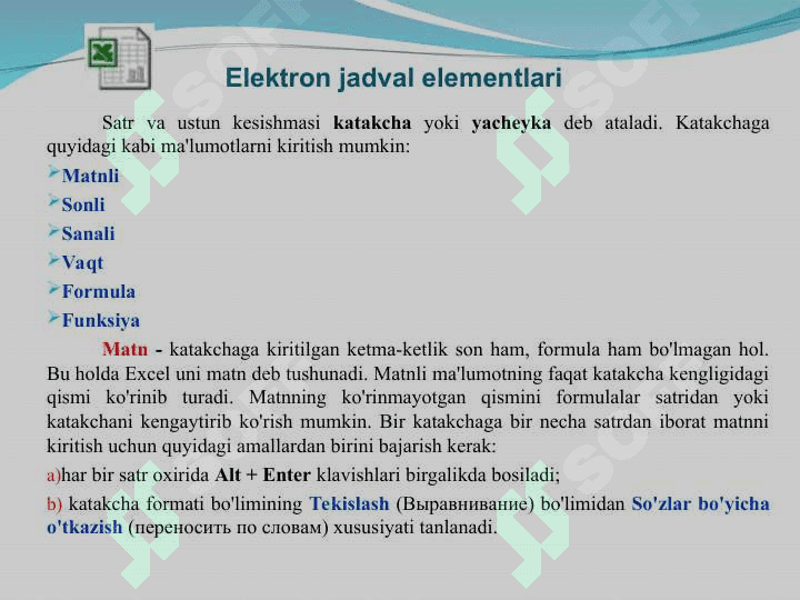 Excel elektron jadval 7