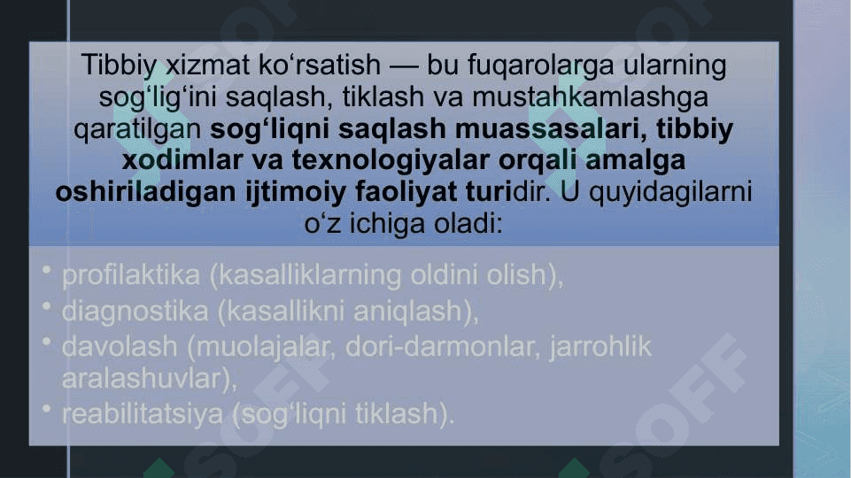 Tibbiy xizmat ko'rsatishni rivojlanishni va uni boshqarish 3