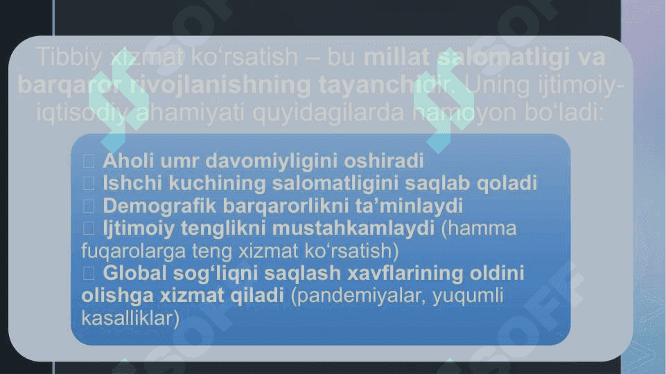 Tibbiy xizmat ko'rsatishni rivojlanishni va uni boshqarish 5