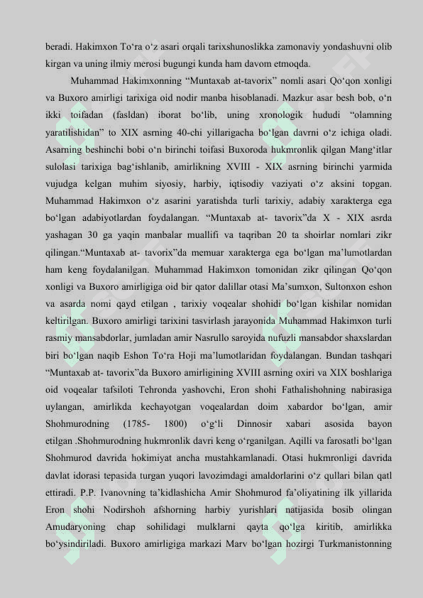 Muhammad Hakimxon To‘raning  “Muntahab at-tavorix” asari kurs ishi 7