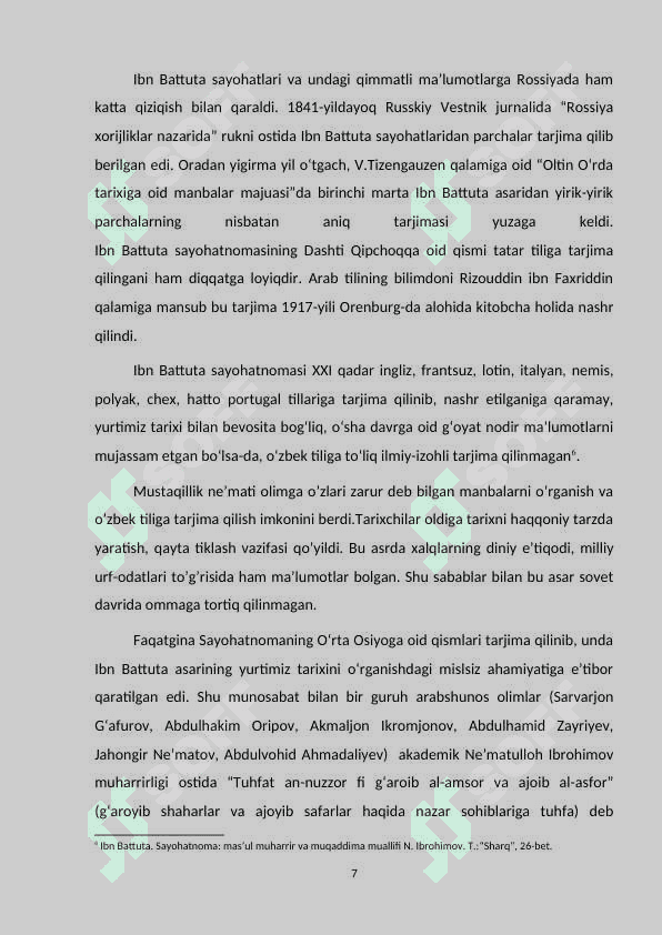 IBN BATTUTANING O’RTA OSIYOGA SAYOHATI kurs ishi 7