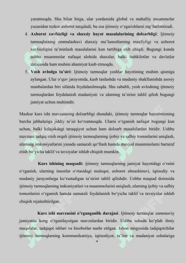 IJTIMOIY TARMOQLAR HAQIDA MALUMOT 4