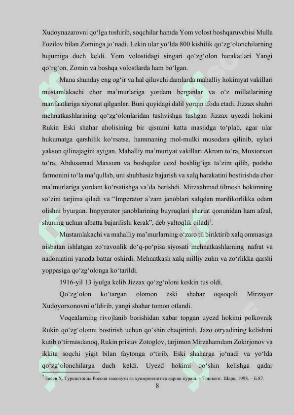 Birinchi jahon urushining Turkistonga ta’siri. 1916-yil milliy-ozodlik harakati 8