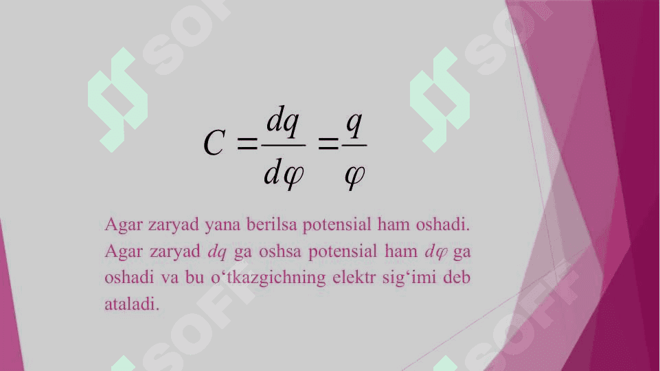Elektr sig‘im. Kondensatorlar.   Zaryadlangan o‘tkazgich energiyasi 4