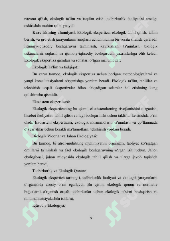 Ekologik ekspertizaning tarkibiy qismlari va tarmoqlari 5
