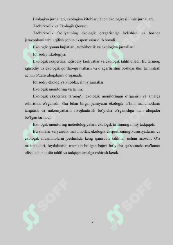 Ekologik ekspertizaning tarkibiy qismlari va tarmoqlari 7
