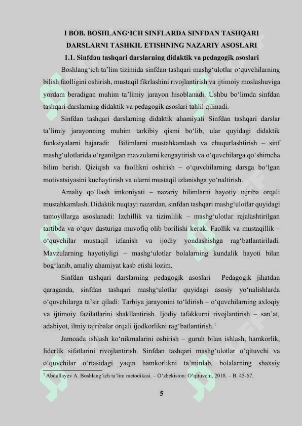Sinfdan tashqari boshlang'ich bosqich darslarini tashkil etish 2-sinf 5