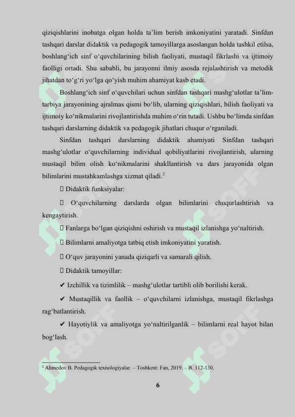 Sinfdan tashqari boshlang'ich bosqich darslarini tashkil etish 2-sinf 6
