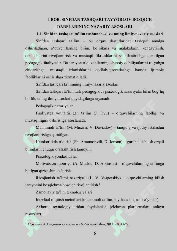 Sinfdan tashqari tayyorlov bosqich darslarini tashkil etish 6