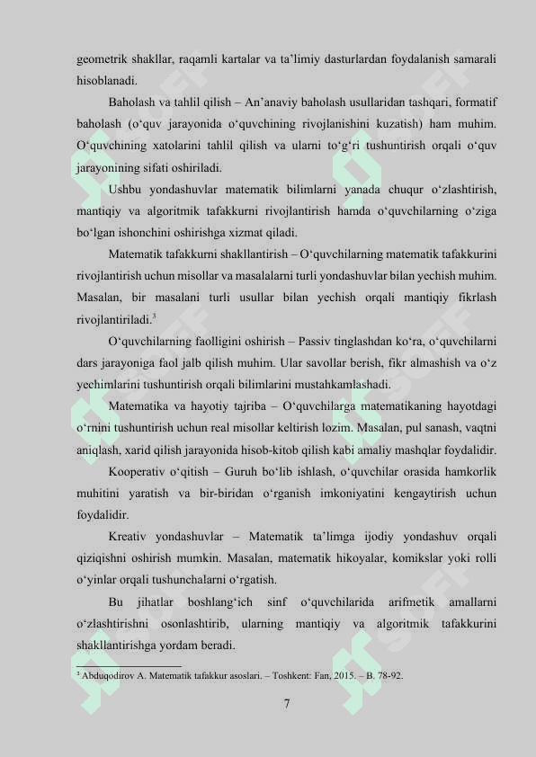 Boshlangʻich sinf oʻquvchilari arifmetik amallarni oʻrganishda mantiqiy va algoritmik madaniyat elementlarini qoʻllash 7