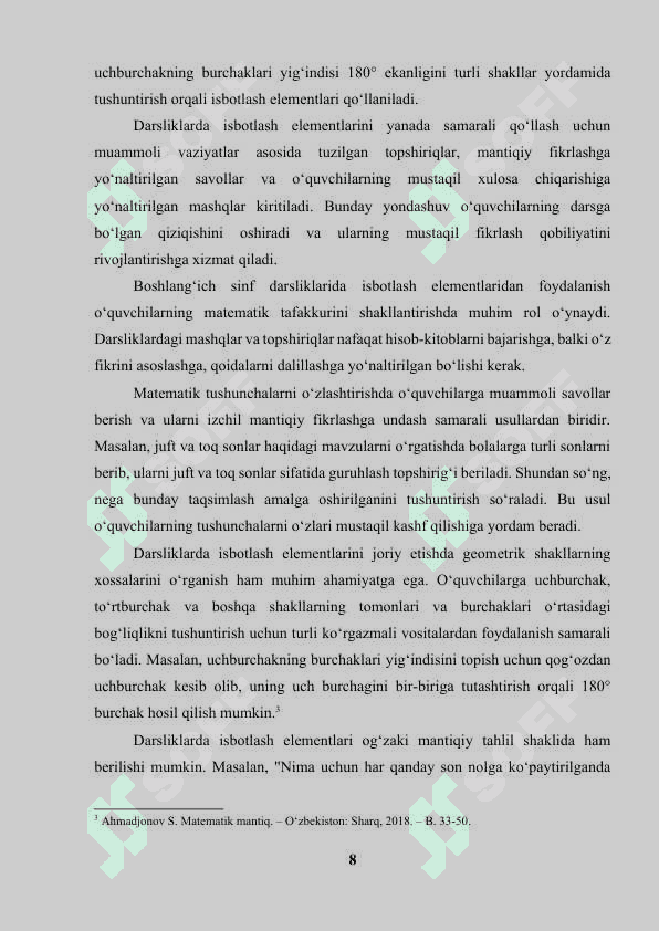 Boshlangich sinflarda matematikada isbotlash elementlaridan foydalanish 8