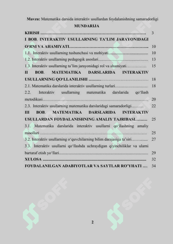 Matematika darsida interaktiv usullardan foydalanishning samaradorligi 2