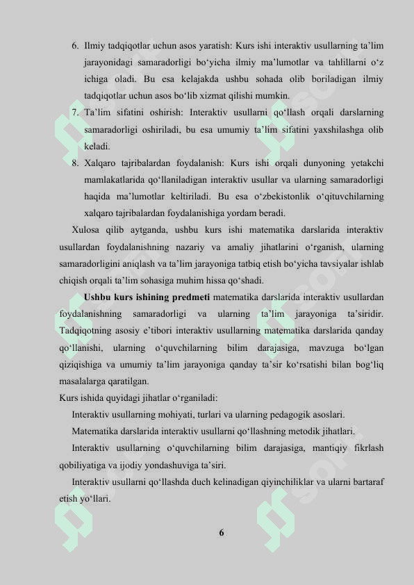 Matematika darsida interaktiv usullardan foydalanishning samaradorligi 6