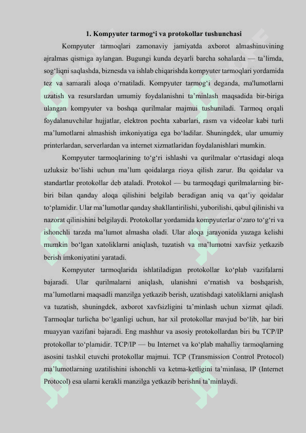 Kompyuter tarmoqlarining asosiy protokollari 2
