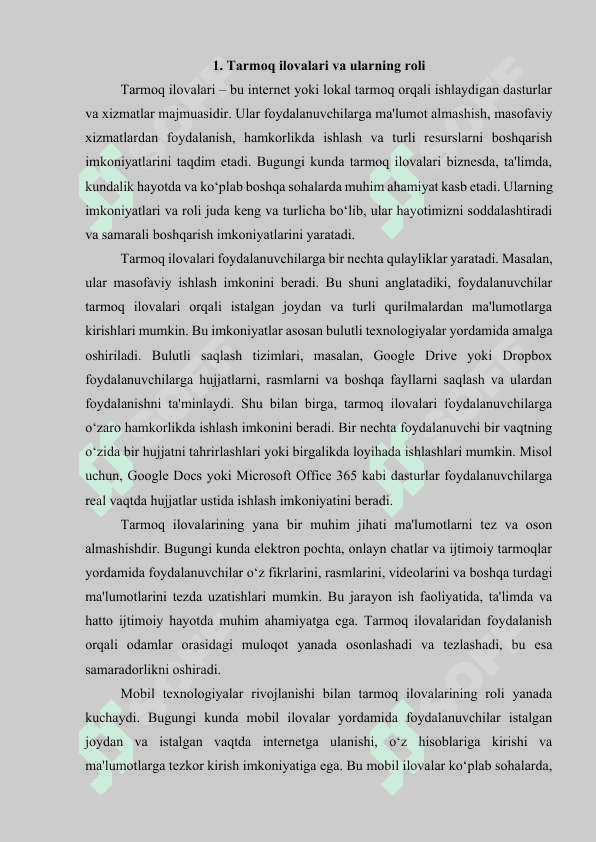Tarmoq ilova va texnologiyalarining umumiy tushunchalari 2