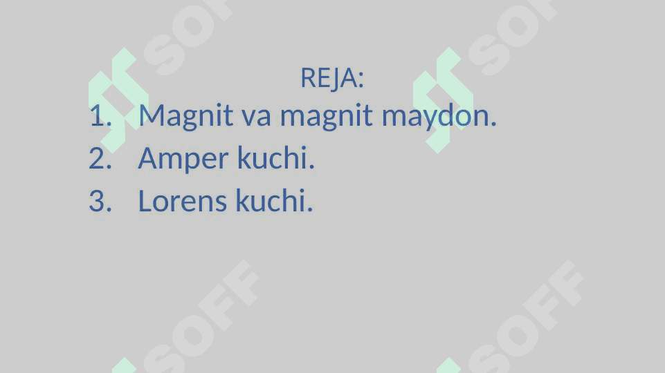Tokli o‘tkazgichlarning o‘zaro ta’sir kuchi. Amper kuchi. Lorens kuchi. 2