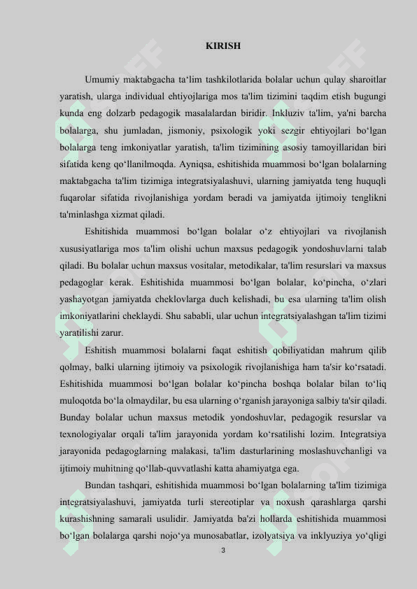 UMUMIY MAKTABGACHA TA‘LIM TASHKILOTLARIDA ESHITISHIDA MUAMMOSI BO‘LGAN BOLALAR INTEGRATSIYALASH MUAMMOLARI 3