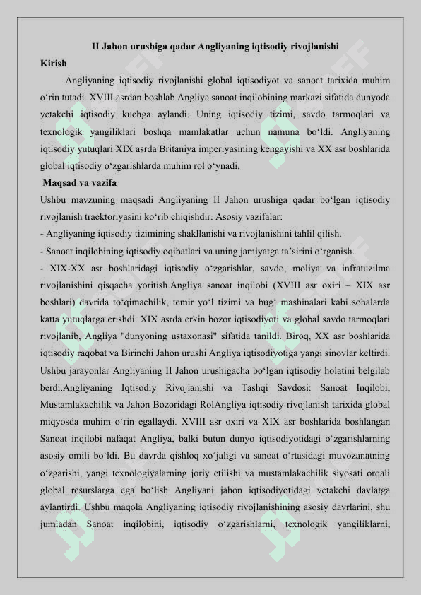 II jahon urushiga qadar Angliyaning iqtisodiy rivojlanishi 25 2