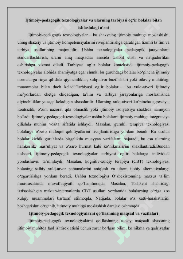 Tarbiyasi og‘ir bolalar bilan ishlashning ijtimoiy-pedagogik texnologiyalari.25 7