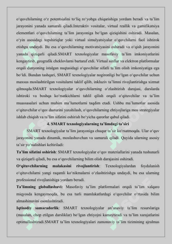 Ta’lim jarayoni samaradorligini oshirishda SMART ta’lim texnologiyalarining o‘rni.25 5
