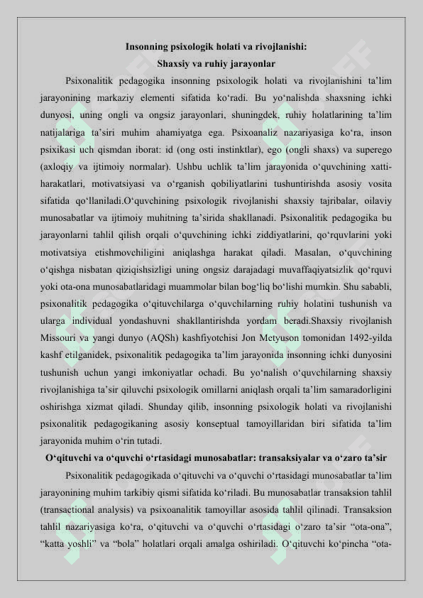 Psixonalitik pedagogikaning konseptual asoslari.25 6