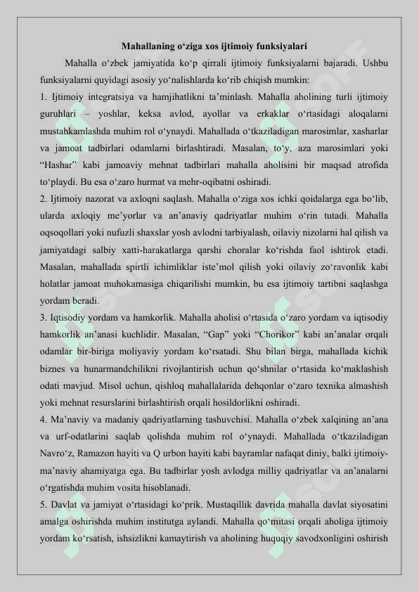 Mahalla ijtimoiylashuvining an’anaviy omili sifatida.25 4