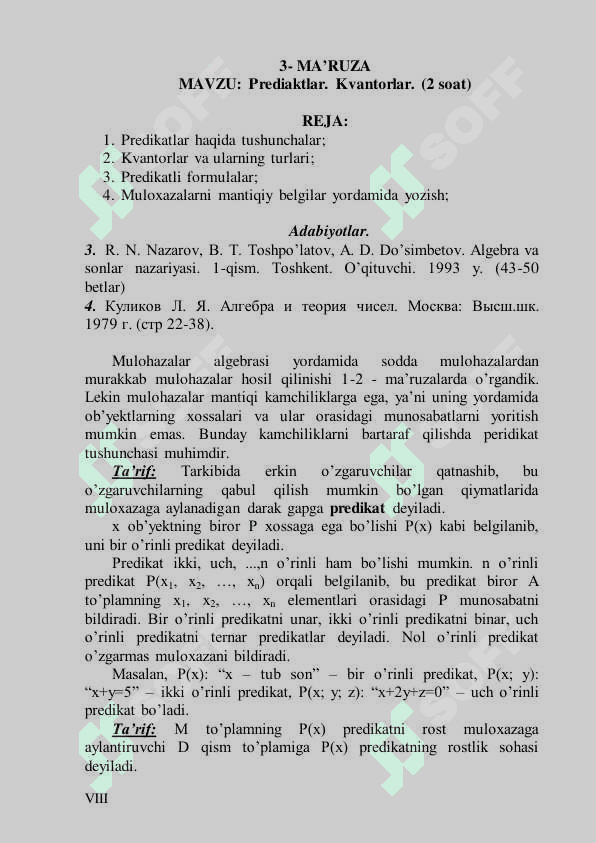 Algebra va sonlar nazariyasi 8